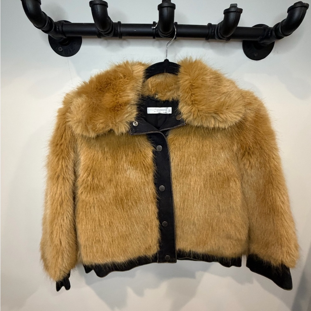 Stella McCartney Kids Faux Fur Jacket with Contrast Trim - Honey Brown